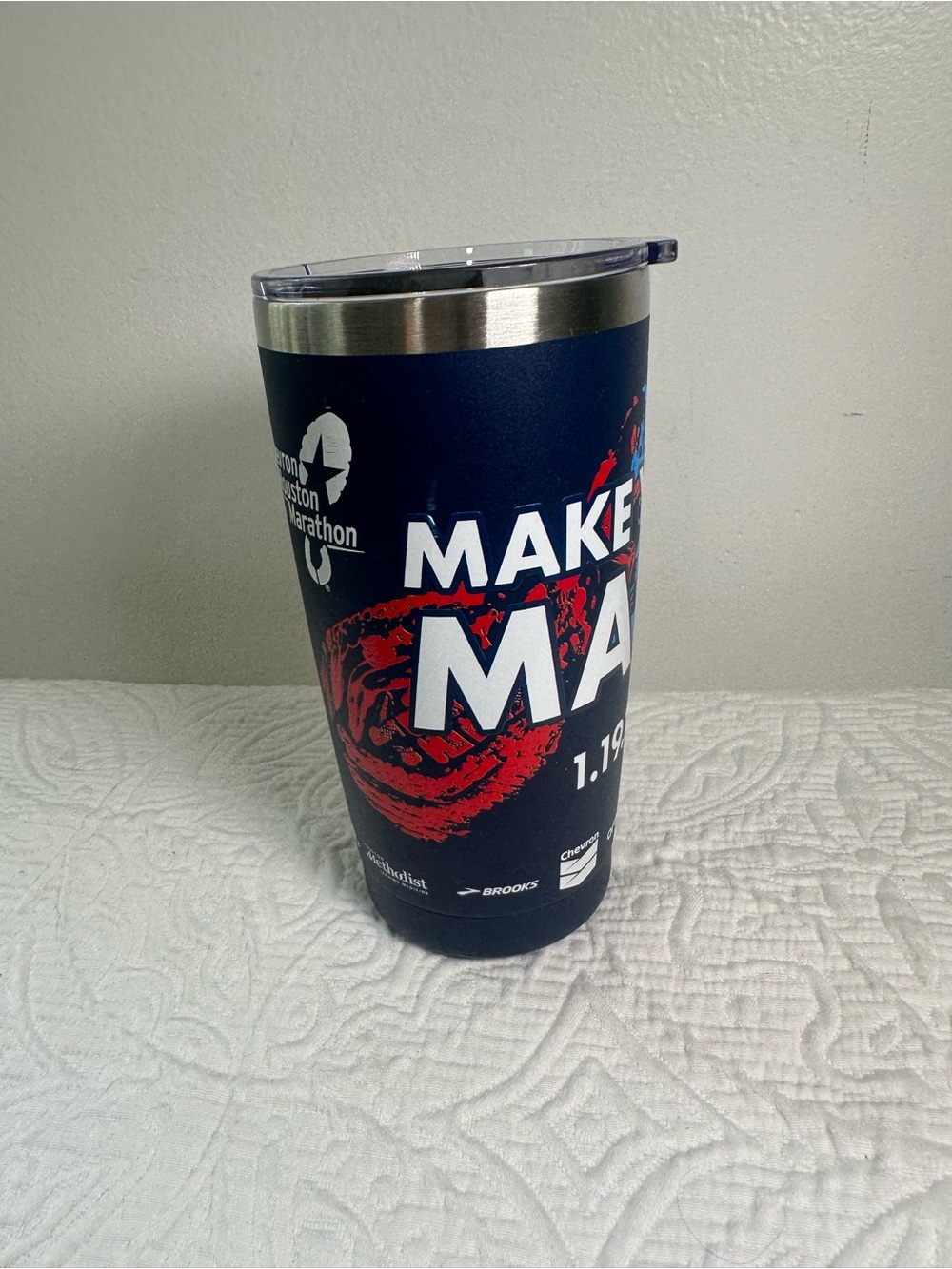 Houston Marathon 2025 Tumbler Make Your Mark Running Cup Brooks Chevron
